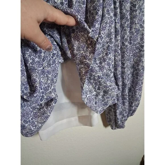 American Eagle Blouse Boho Floral Business Casual Lined Y2K Retro Purple Size XL - Picture 4 of 6